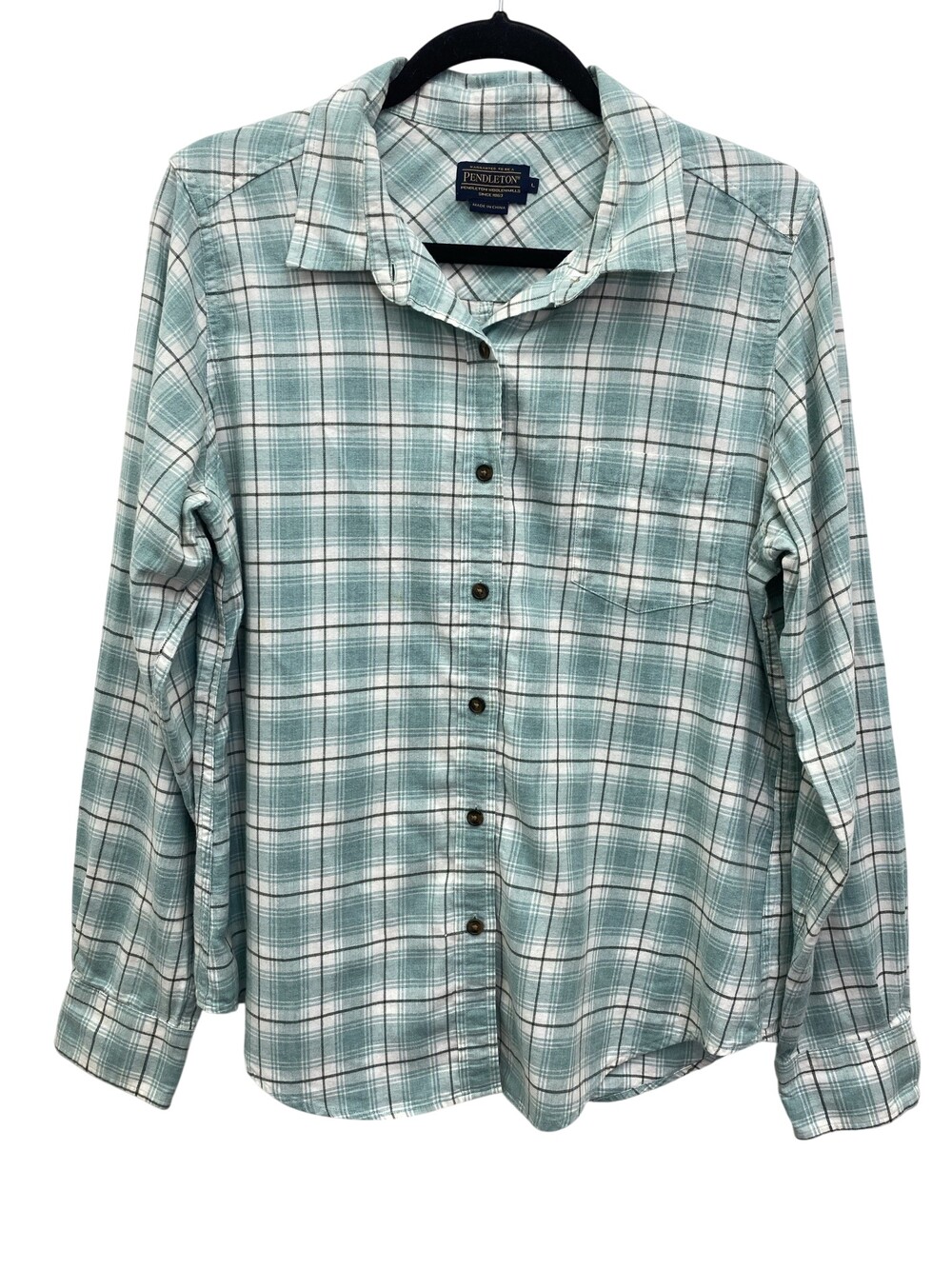 Pendleton Shirt Womens Large Green Plaid Long Sleeve Flannel Button Up Top